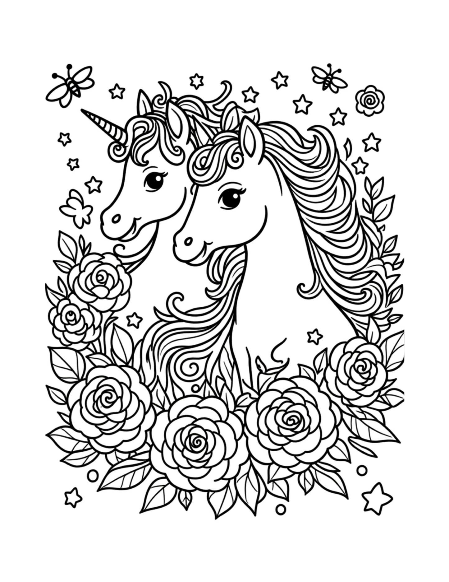Unicorn Princesses and Roses Coloring Book - 50 Pages (Download Digital Flipbook) The Soul of Serendipity