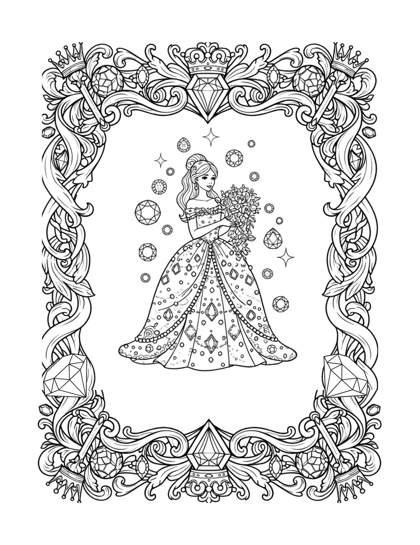 Jeweled Prince and Princess Coloring Book (Download Digital Flipbook) The Soul of Serendipity