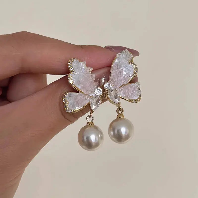 Crystal Butterfly Earrings - Elegant Zircon Pearl Design The Soul of Serendipity