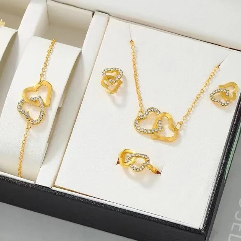 Double Heart Rhinestone 5-Piece Jewelry Set The Soul of Serendipity