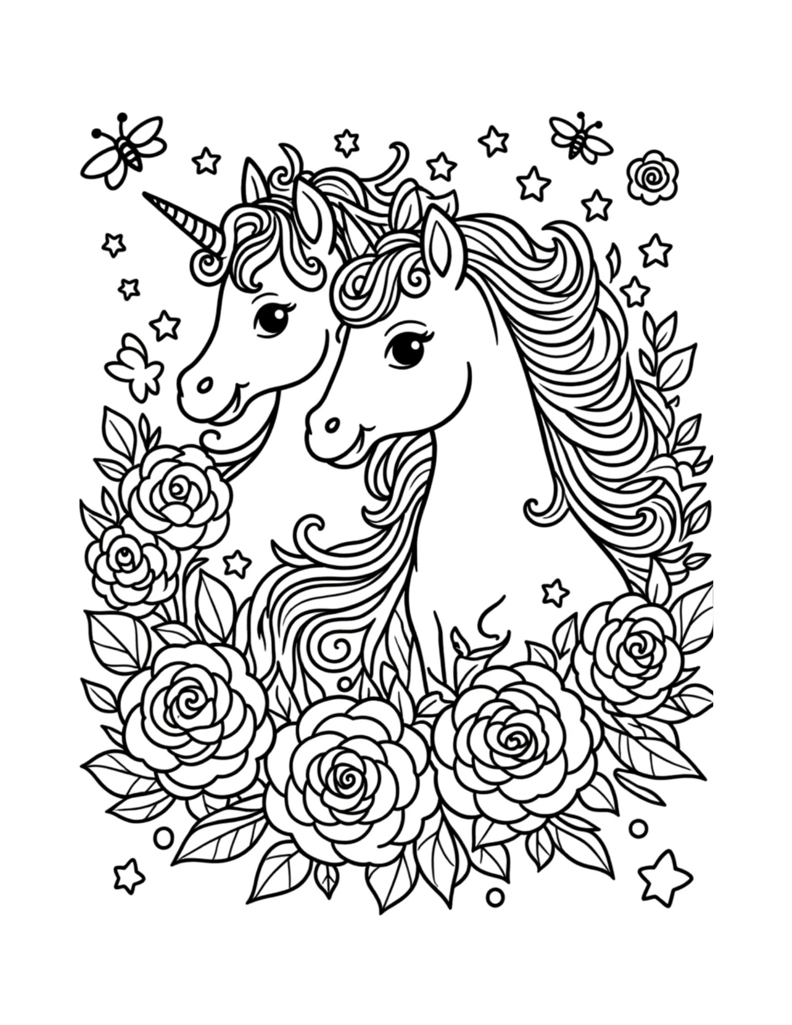 Unicorn Princesses and Roses Coloring Book - 50 Pages (Download Digital Flipbook) The Soul of Serendipity