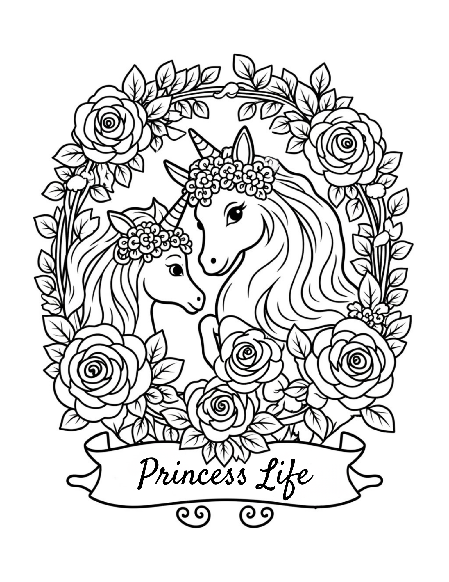 Unicorn Princesses and Roses Coloring Book - 50 Pages (Download Digital Flipbook) The Soul of Serendipity