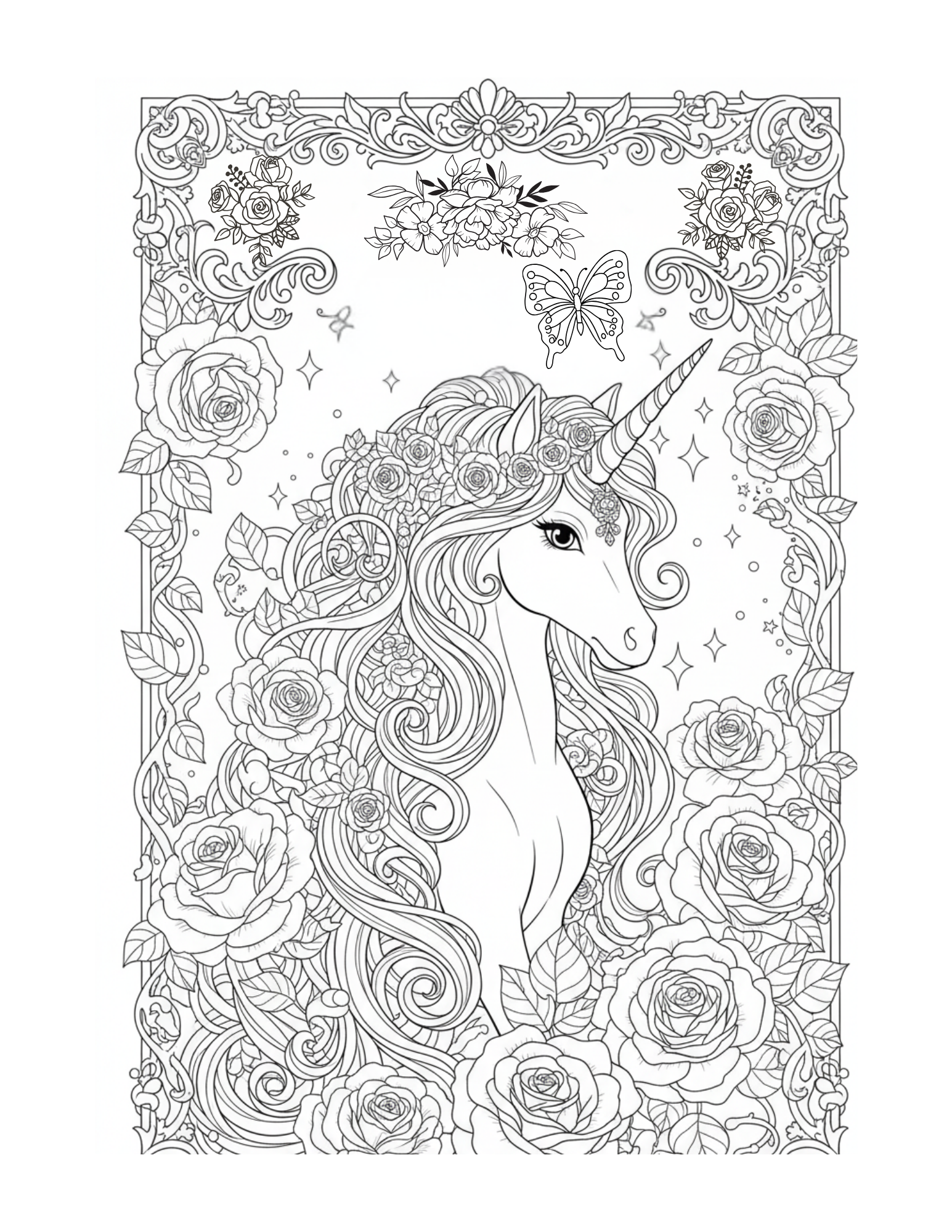 Unicorn Princesses and Roses Coloring Book - 50 Pages (Download Digital Flipbook) The Soul of Serendipity