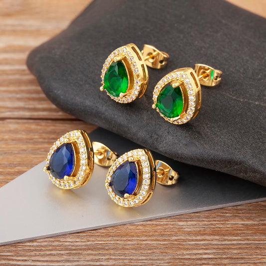 Waterdrop Crystal Stud Earrings - Elegant Zircon Design