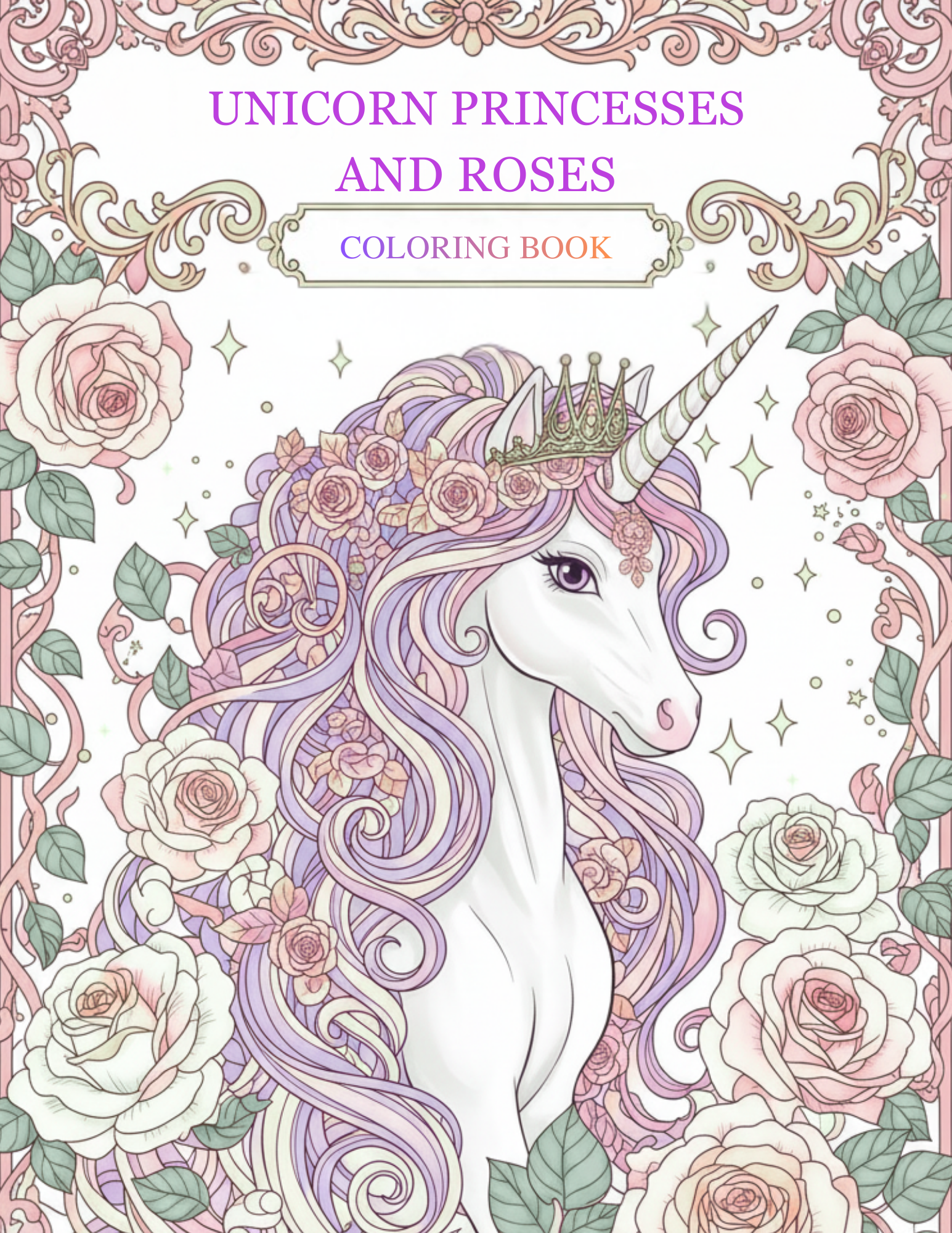 Unicorn Princesses and Roses Coloring Book - 50 Pages (Download Digital Flipbook) The Soul of Serendipity