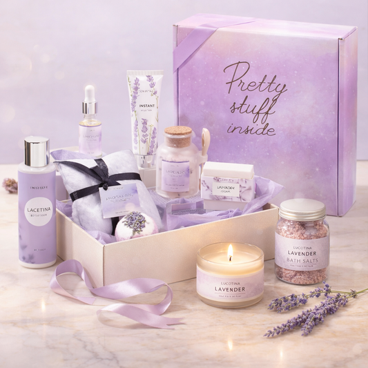 Lavender Spa Gift Basket for Women: 9-Piece Relaxing Self-Care Set