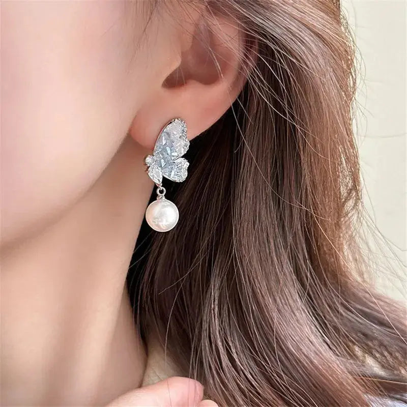 Crystal Butterfly Earrings - Elegant Zircon Pearl Design The Soul of Serendipity