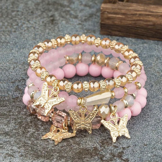 Butterfly Beaded Bracelet Set | 4-Piece Bohemian Collection