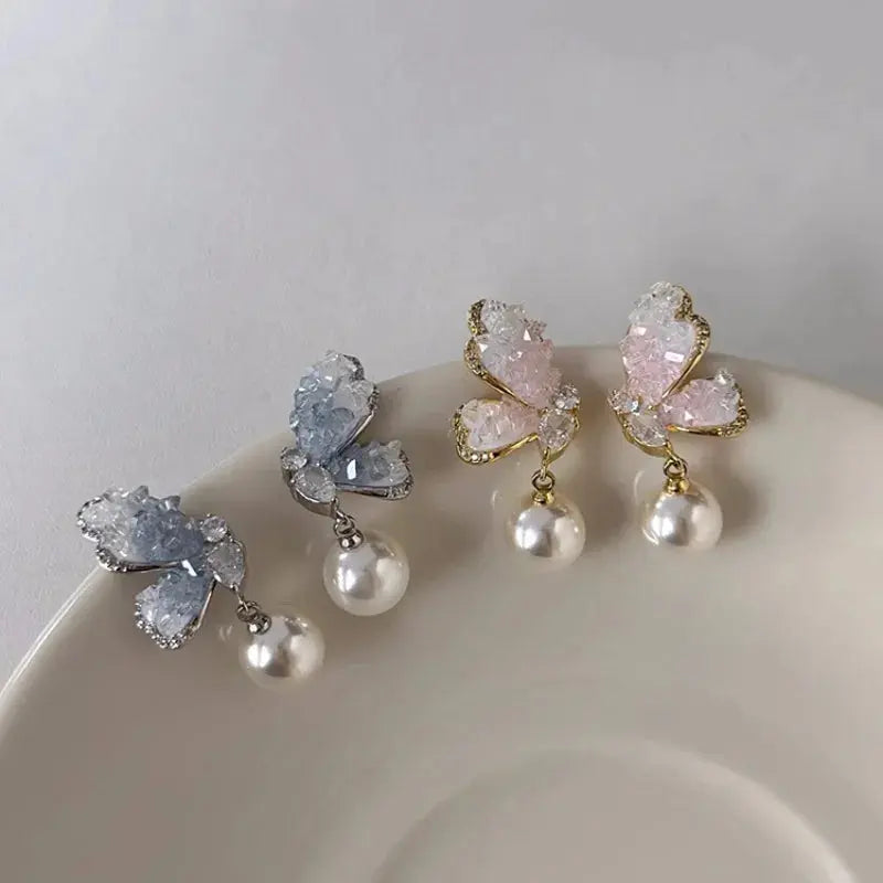 Crystal Butterfly Earrings - Elegant Zircon Pearl Design The Soul of Serendipity