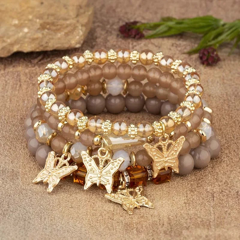 Butterfly Beaded Bracelet Set | 4-Piece Bohemian Collection The Soul of Serendipity