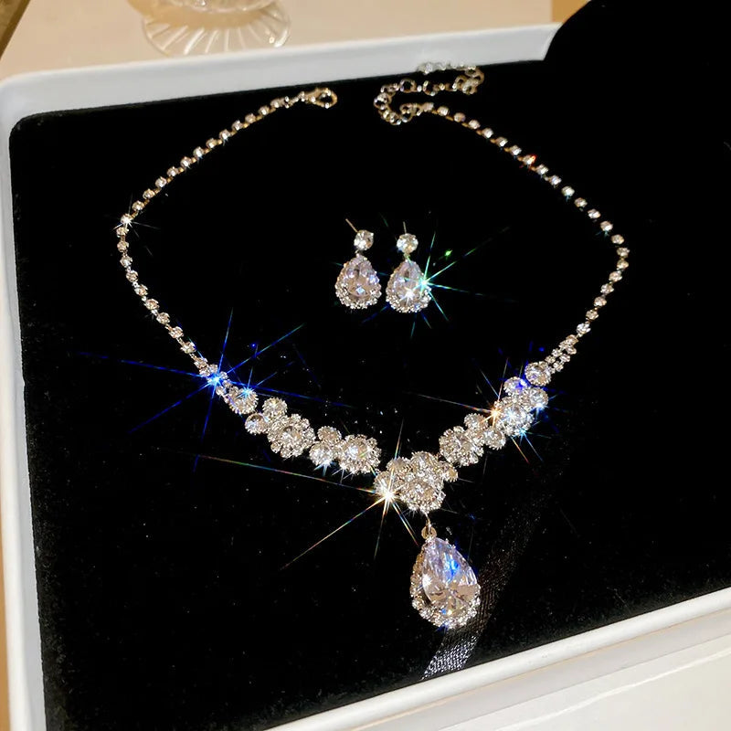 Water Drop Rhinestone Jewelry Set | Earrings & Necklace The Soul of Serendipity