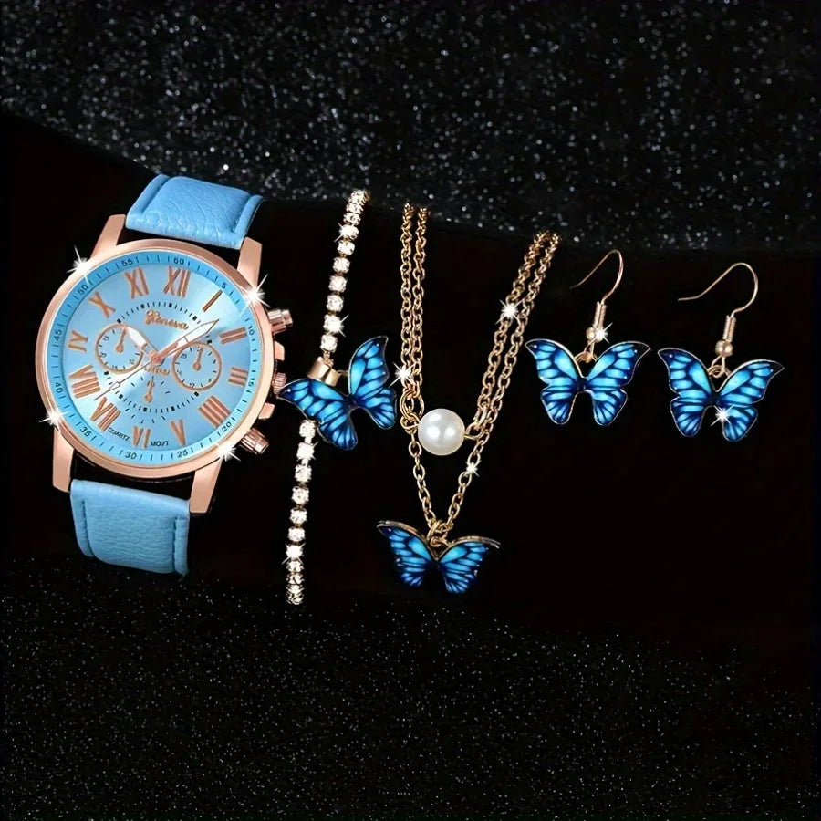 Blue Butterfly Watch & Jewelry Set | 5-Piece Collection The Soul of Serendipity
