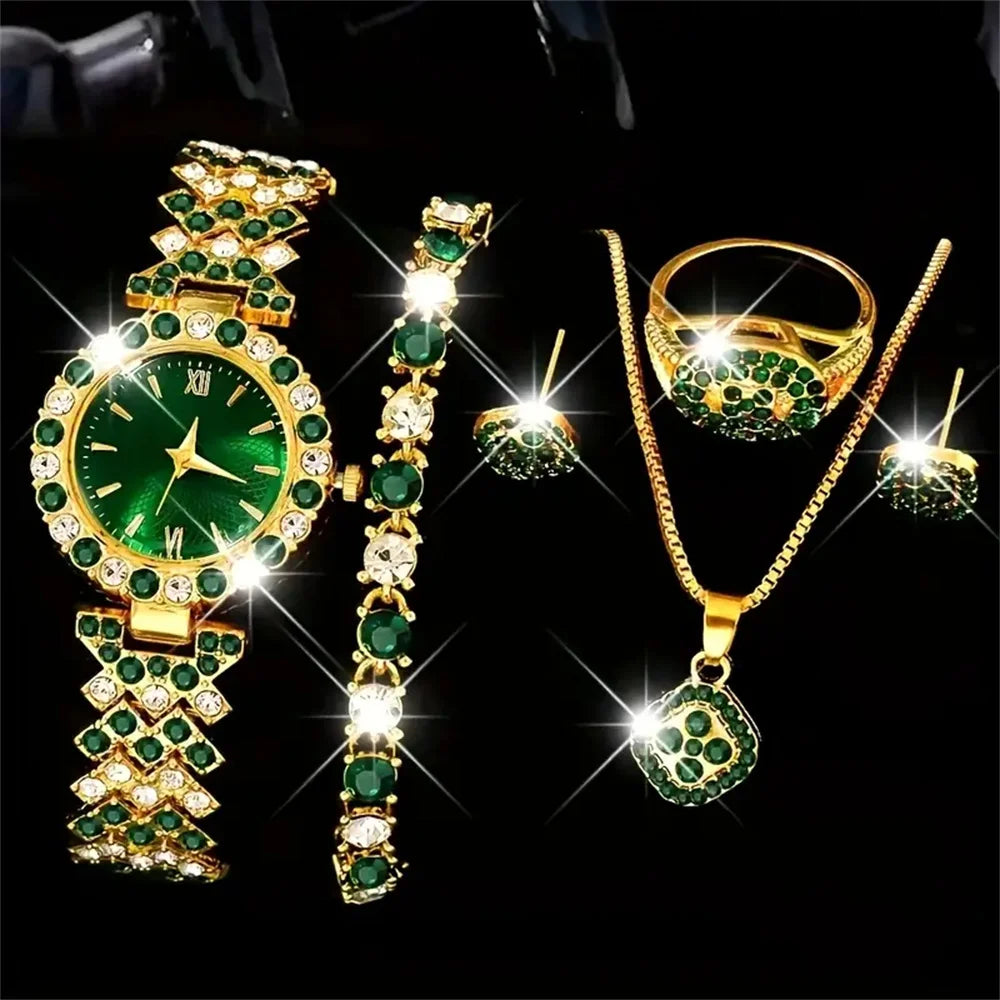 Emerald 6-Piece Women's Watch & Jewelry Gift Set The Soul of Serendipity