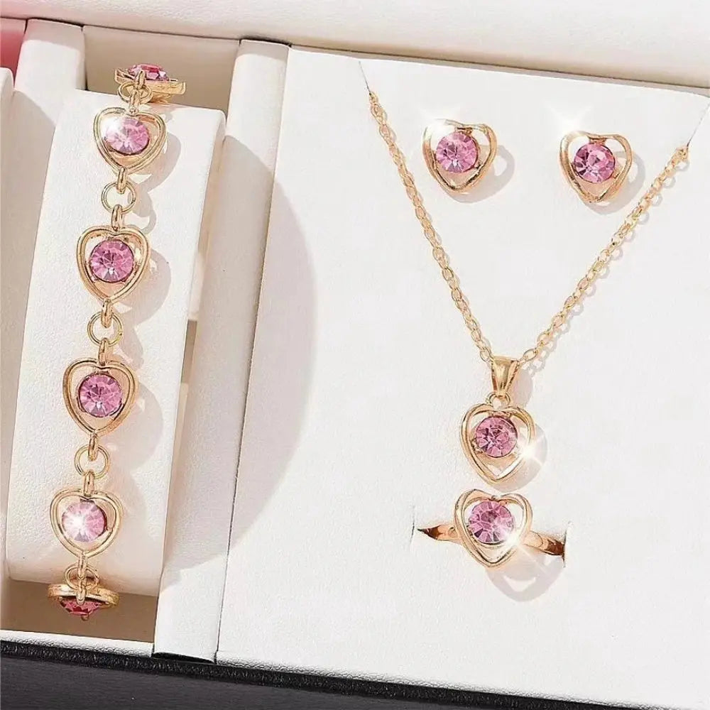 Luxe Heart Crystal Jewelry Set | 4-Piece Love Collection The Soul of Serendipity