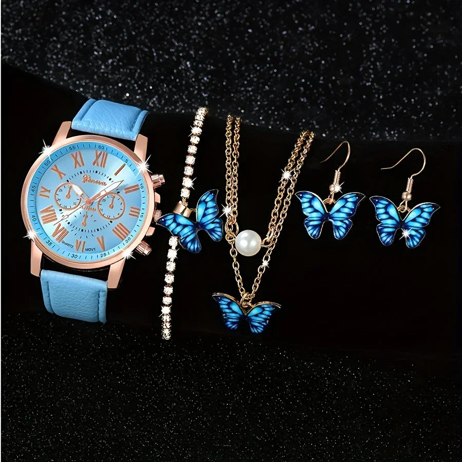 Blue Butterfly Watch & Jewelry Set | 5-Piece Collection The Soul of Serendipity