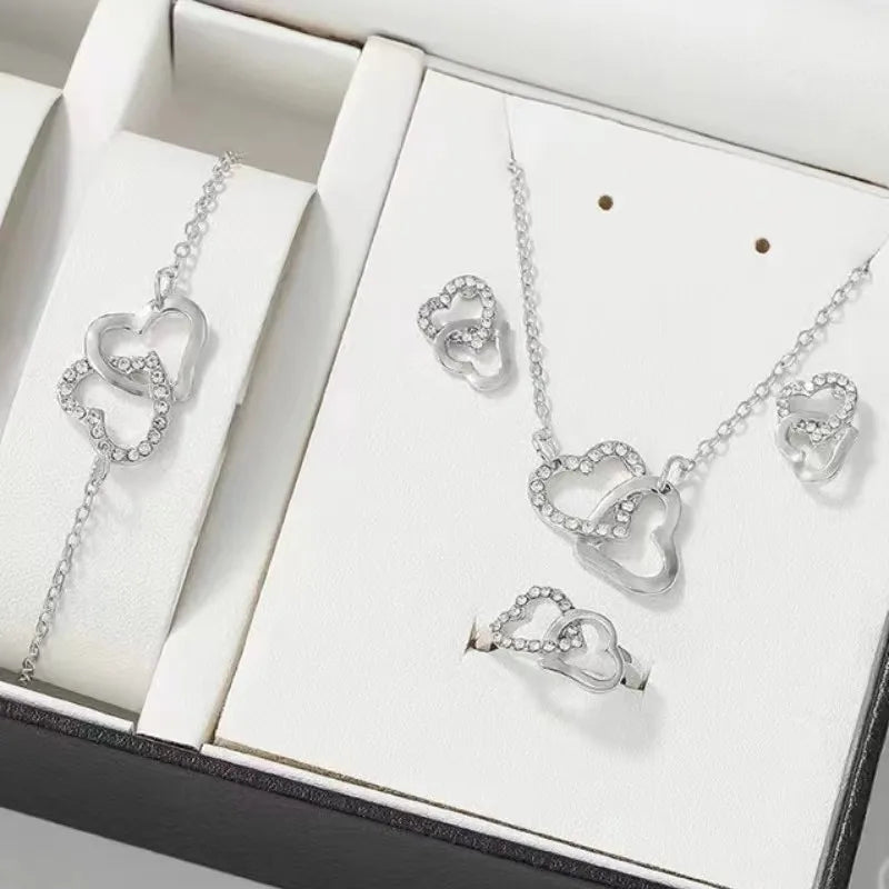 Double Heart Rhinestone 5-Piece Jewelry Set The Soul of Serendipity