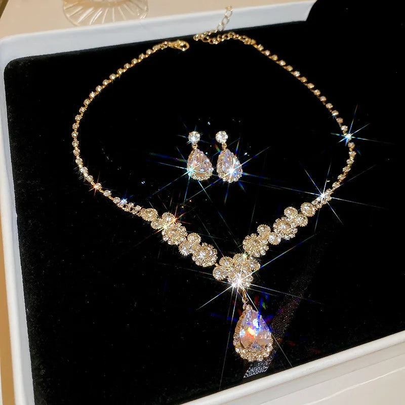 Water Drop Rhinestone Jewelry Set | Earrings & Necklace The Soul of Serendipity