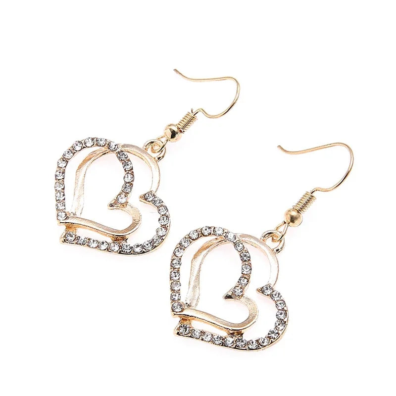 Double Heart Rhinestone Jewelry Set – Pendant & Earrings The Soul of Serendipity