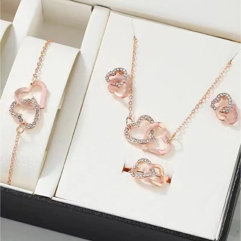 Double Heart Rhinestone 5-Piece Jewelry Set The Soul of Serendipity