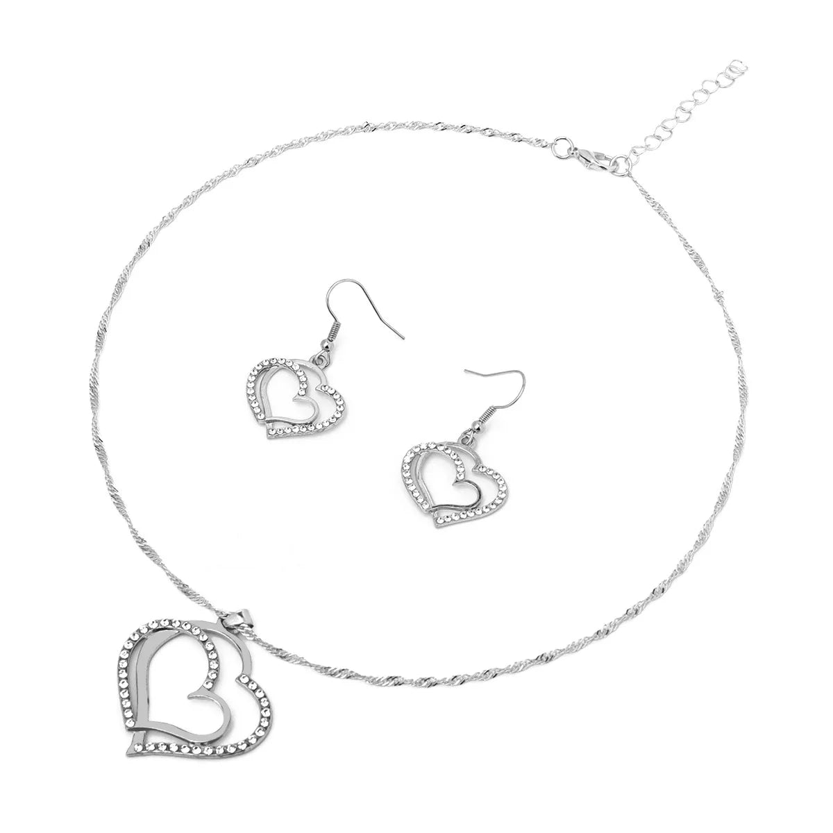 Double Heart Rhinestone Jewelry Set – Pendant & Earrings The Soul of Serendipity