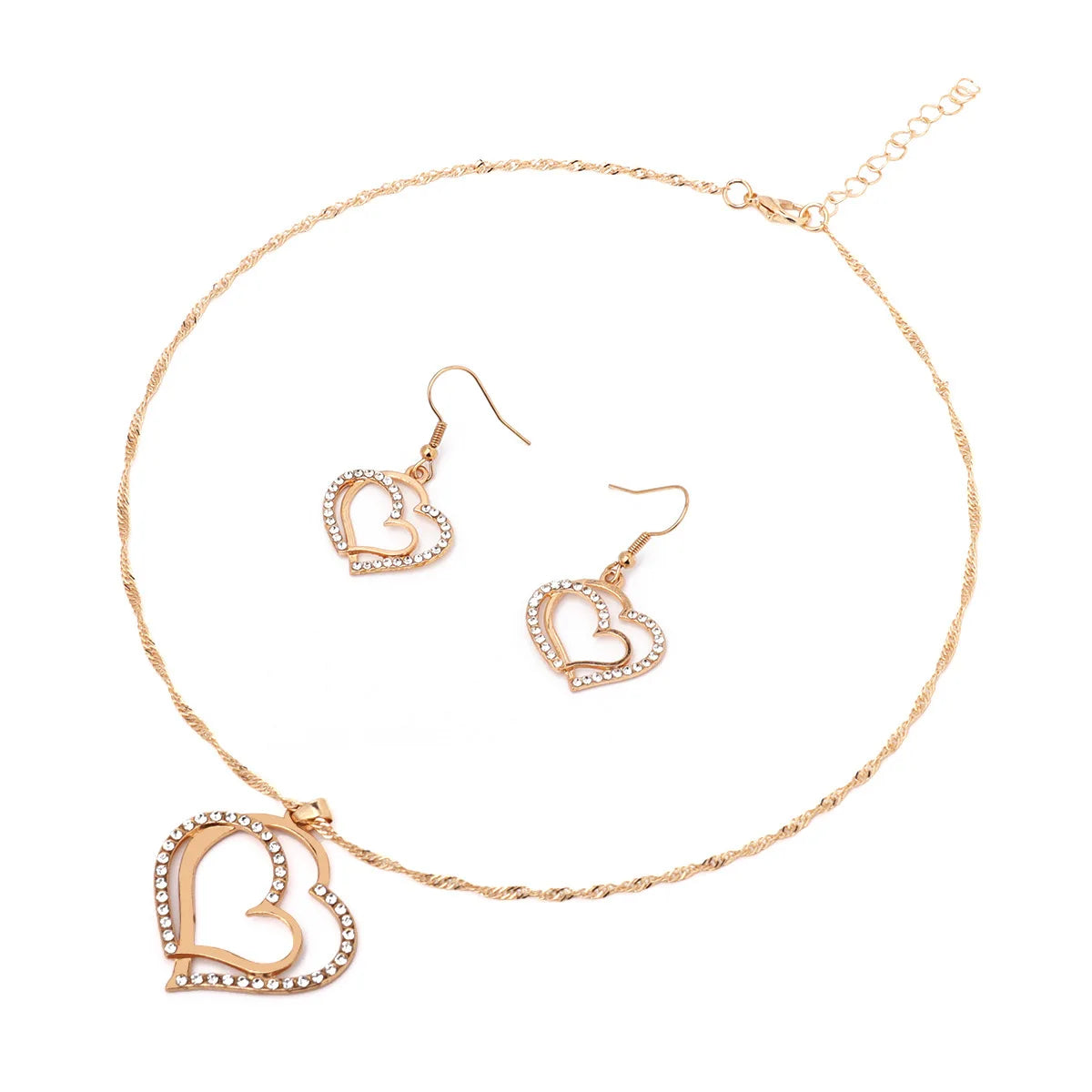 Double Heart Rhinestone Jewelry Set – Pendant & Earrings The Soul of Serendipity