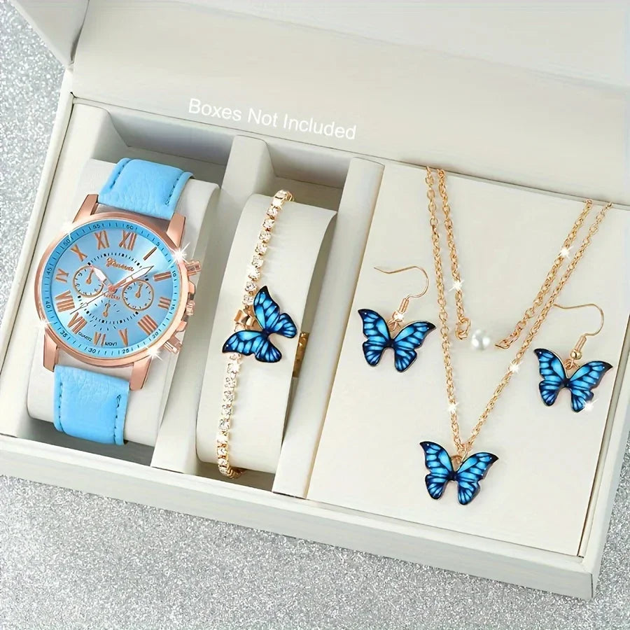 Blue Butterfly Watch & Jewelry Set | 5-Piece Collection The Soul of Serendipity